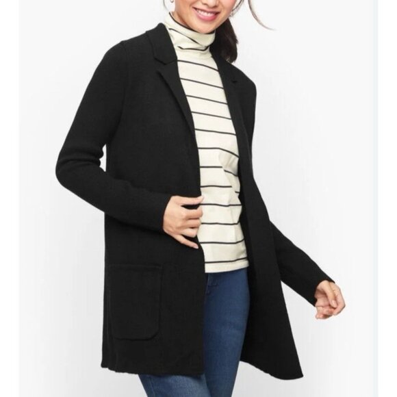 Talbots Notch Collar Cardigan Sweater Jacket Black Petite M Medium Cotton - Picture 1 of 12